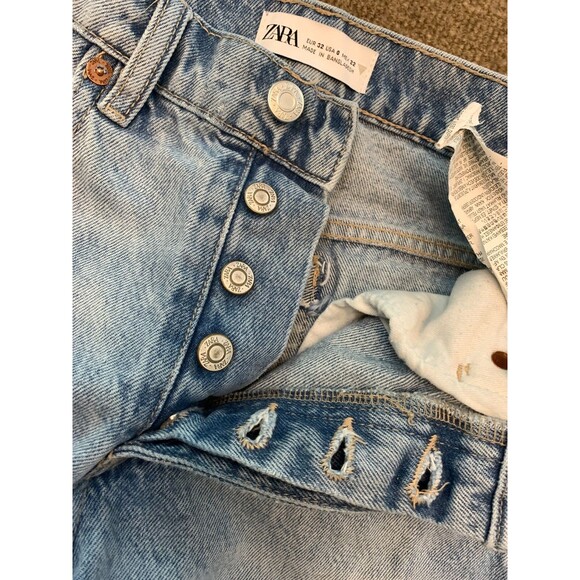 Zara Jeans Womens 0 (24x29) Mid Rise Straight Leg Button Fly Distressed Denim - Picture 4 of 10